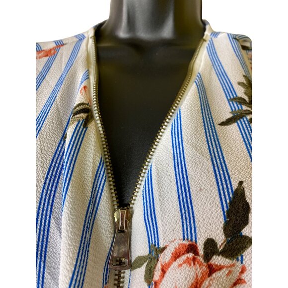 Floral & Striped Dress XL Short Sleeve Tie Sleeve Detail Zipper Feminine Cute - Picture 3 of 9
